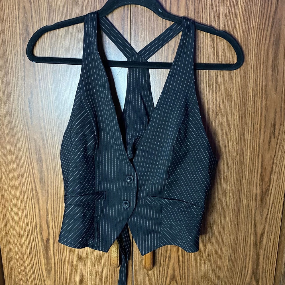 Pinstripe Halter Vest Women S Black White T-Back Waistcoat Tank Top